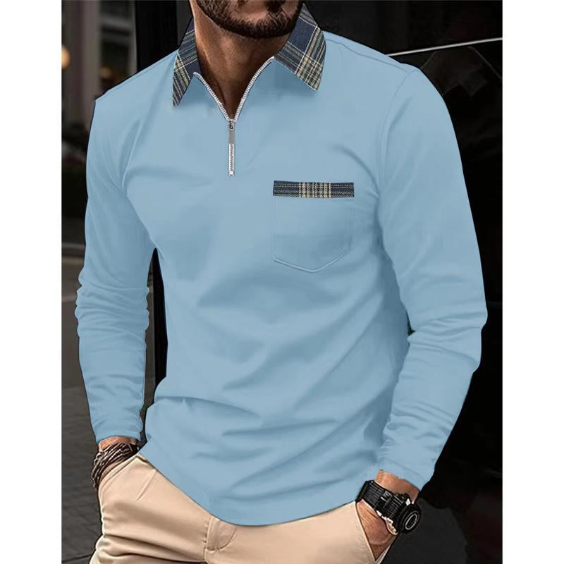 Herren-Poloshirt mit Karomuster, Nähten, Reißverschluss und Reverstasche, langärmelig 36931085Y