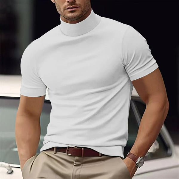 Men's Solid Color Half Turtle Neck Slim Fit Short Sleeve T-Shirt 95228052Y
