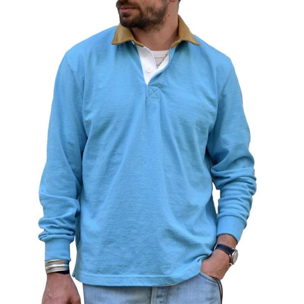 Men's Casual Contrast Lapel Long Sleeve Polo Shirt 27643743M