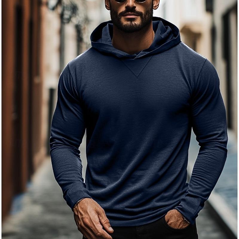 Men's Casual Solid Color Hooded Long Sleeve T-Shirt 22485540Y