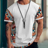Men's Retro Geometric Print Round Neck Short Sleeve T-Shirt 15635497X