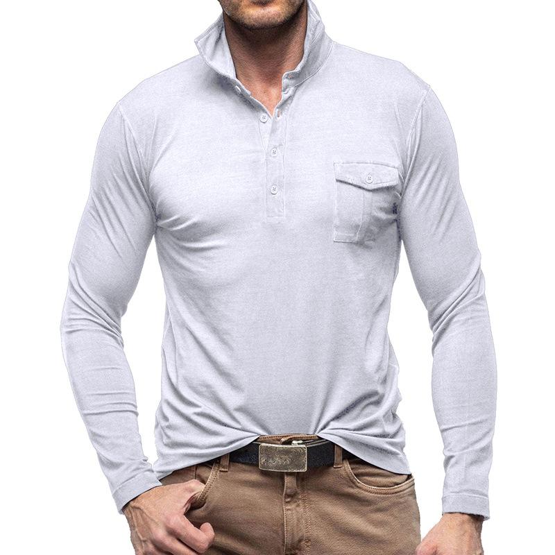 Men's Classic Casual Solid Color Long-sleeved Polo Shirt 93437706K