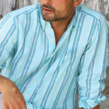 Men's Striped Print Lapel Long Sleeve Shirt 88610137Y