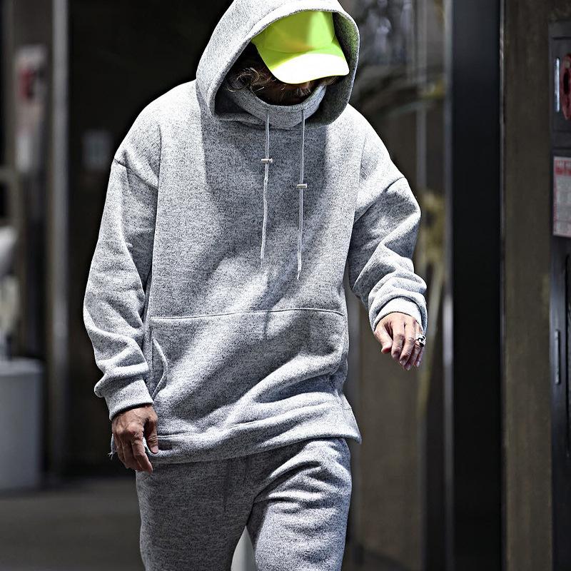 Men's Fleece Thickened Loose Personality Casual Sports Hoodie Trousers Set 02047089Z