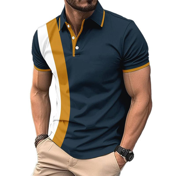 Men's Casual Color Block Printed Short Sleeve Polo Shirt 36997792Y