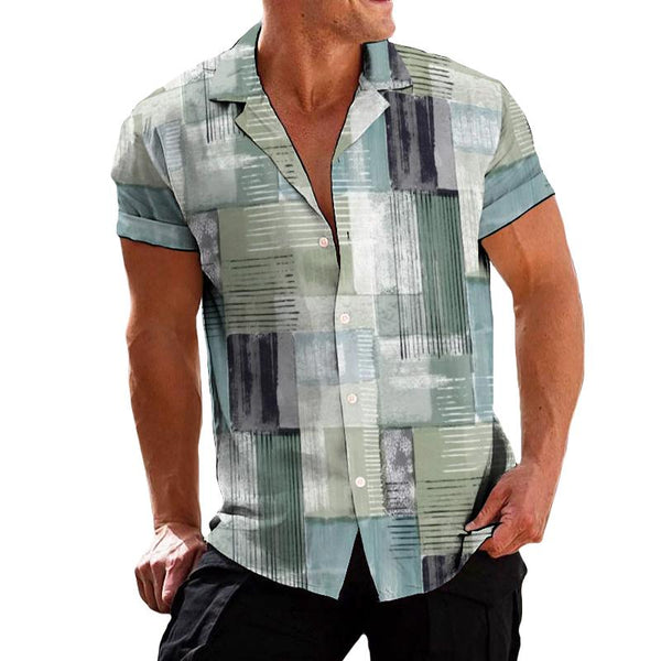 Men's Retro Geometric Lapel Short Sleeve Shirt 76405589TO