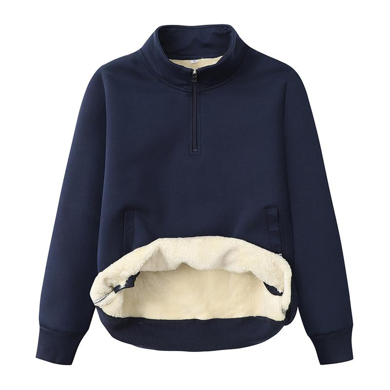 Men's Casual Stand Collar Washed Sherpa Loose Warm Pullover Sweatshirt 34040550M
