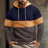 Men's Color Block Waffle Long Sleeve Hooded Sweatshirt 74062022Y