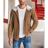 Men's Casual Solid Corduroy Pocket Hooded Shirt 56697277Y