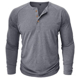 Men's Solid Henley Collar Raglan Long Sleeve Casual T-shirt 30253602Z
