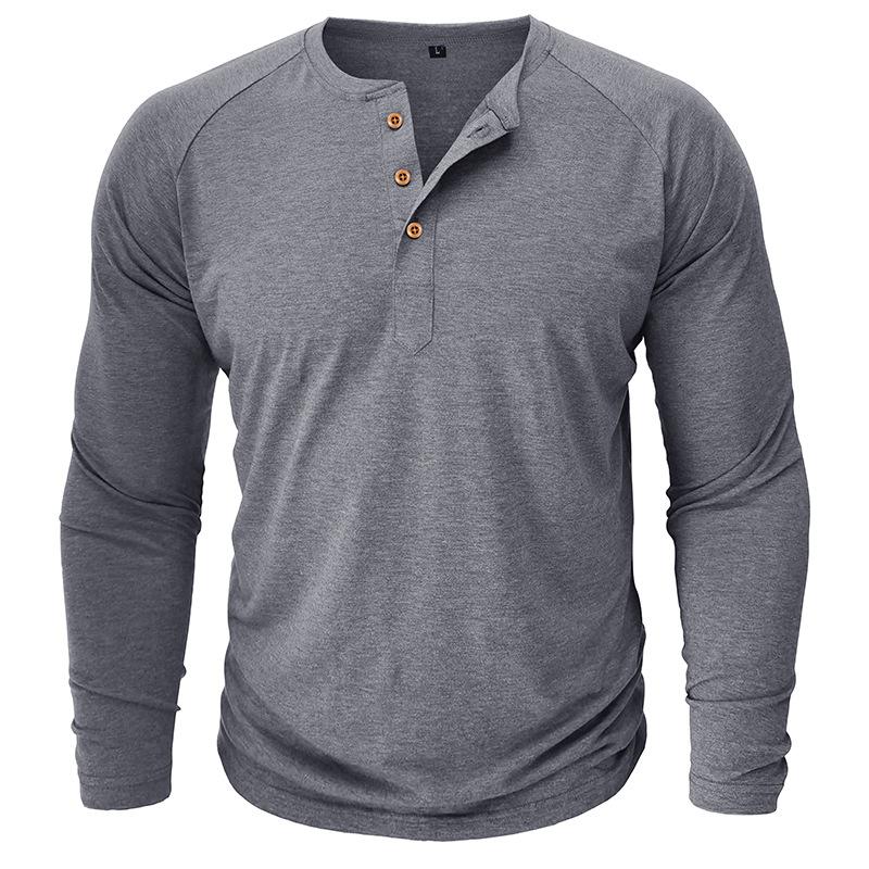 Men's Solid Henley Collar Raglan Long Sleeve Casual T-shirt 30253602Z