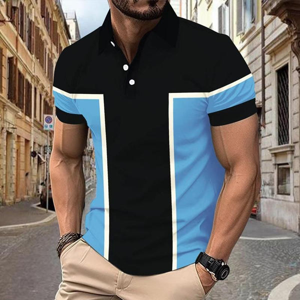 Men's Casual Printed Lapel Color Block POLO Shirt 37971675X