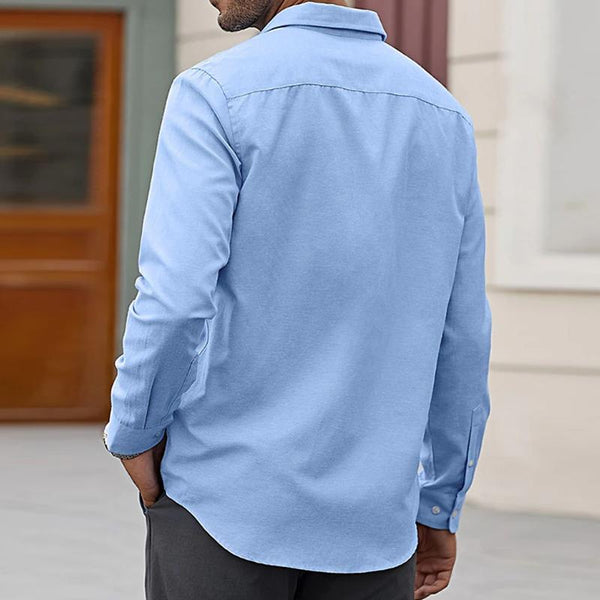 Men's Lapel Collar Solid Color Breast Pocket Long Sleeve Shirt 11707926Y