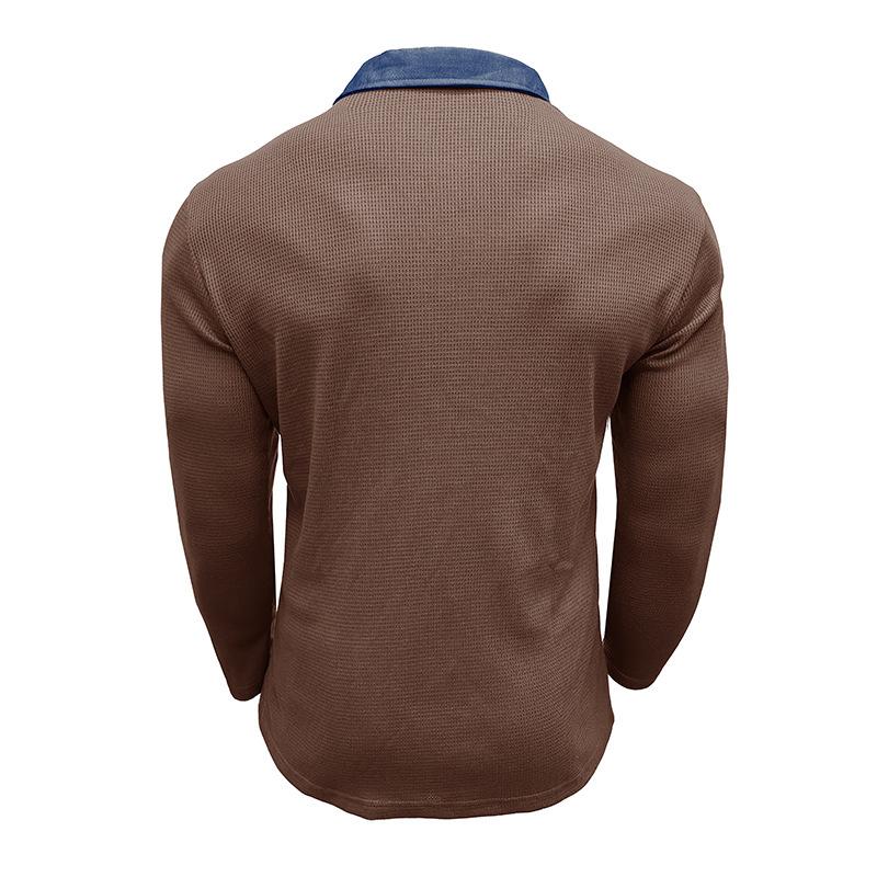 Men's Casual Colorblock Waffle Patch Pocket Slim Fit Long Sleeve Polo Shirt 93489989M