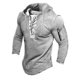 Men's Casual Outdoor Solid Color Strappy Hooded Sweatshirt 80311814Y