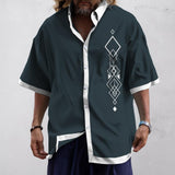 Men's Casual Ethnic Color Block Lapel Short Sleeve Shirt 77770414TO