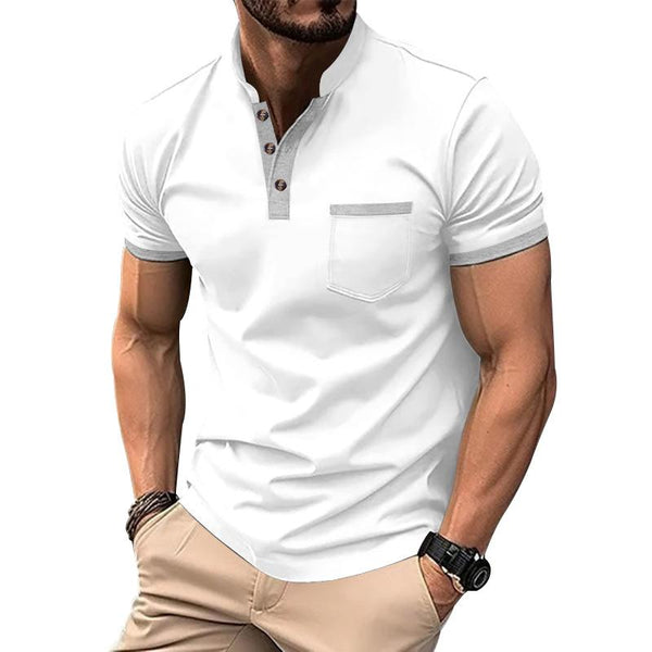 Men's Colorblock Henley Collar Chest Pocket Short Sleeve T-shirt 20900398Z