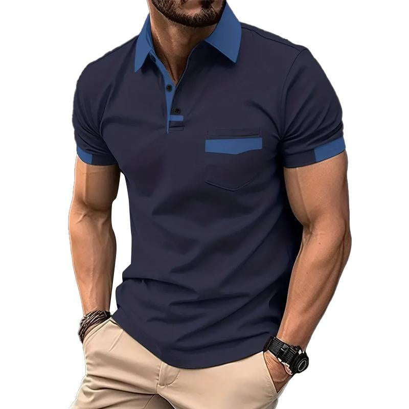 Men's Casual Color Block Pocket Short Sleeve Polo Shirt 15366994Y ...