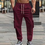 Men's Solid Color Multi-pocket Elastic Waist Sports Pants 93986146Z