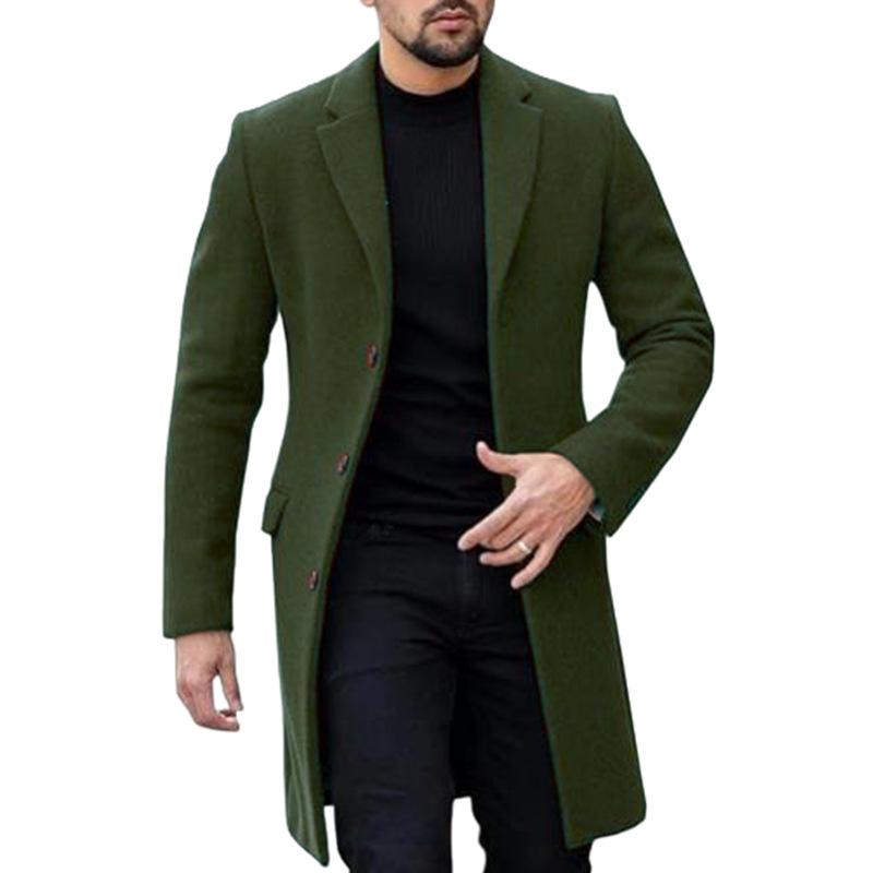 Men's Solid Color Single-breasted Mid-length Coat 42332466X