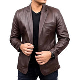 Men's Vintage Solid Leather Blazer 33548298X