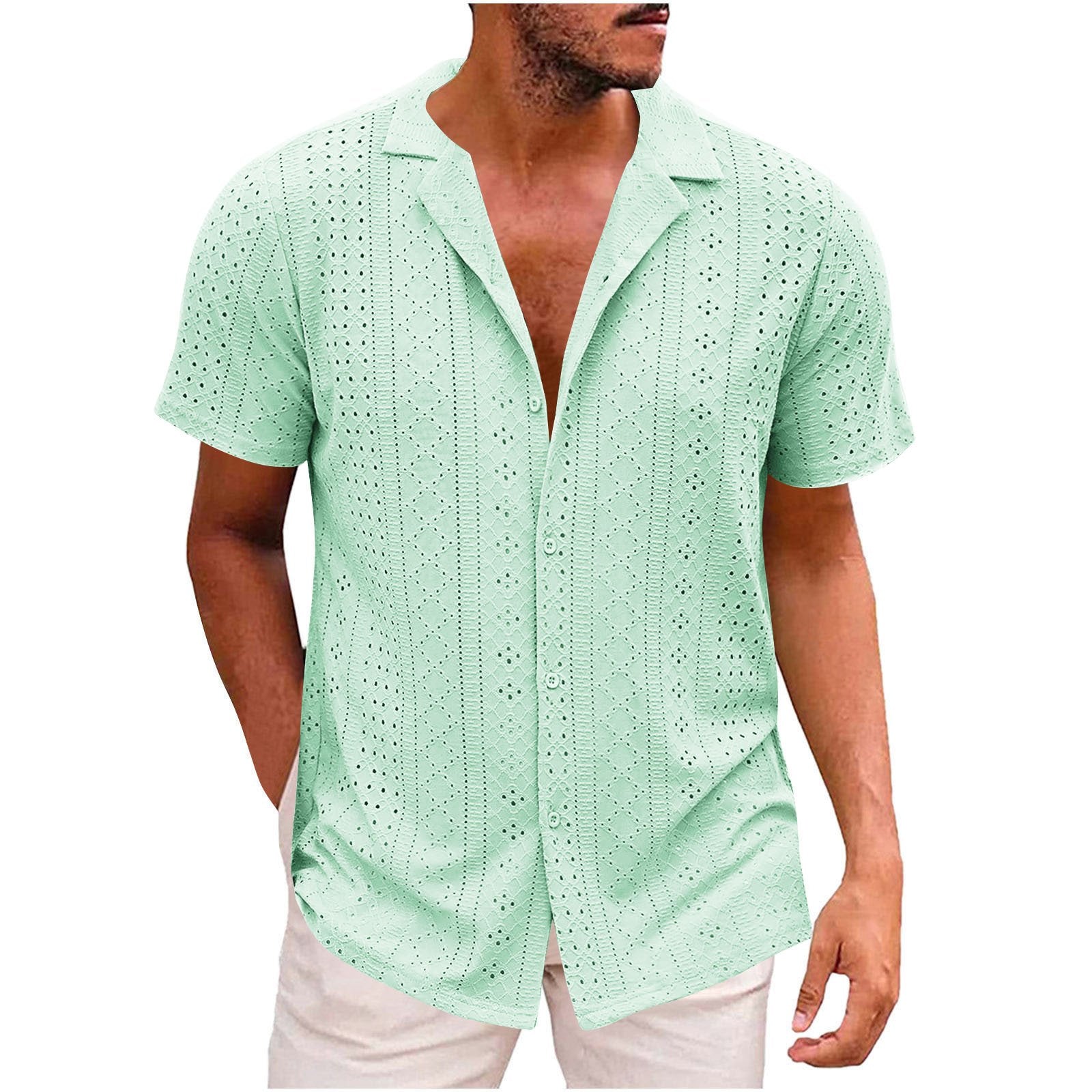 Men's Solid Color Lapel Short Sleeve Shirt 00737845Y