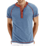 Men's Casual Henley Collar Color Block Short Sleeve T-Shirt 45907202Y