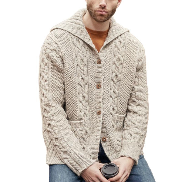 Men's Lapel Textured Solid Color Knitted Jacket 83940374X