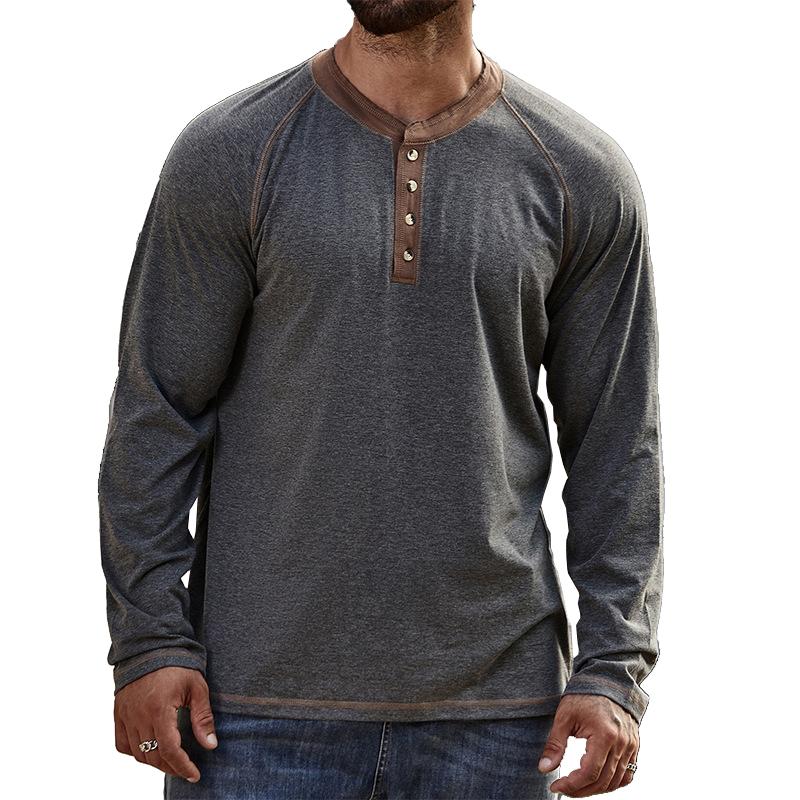 Men's Long Sleeve Crew Neck Henley Shirt 23582261X
