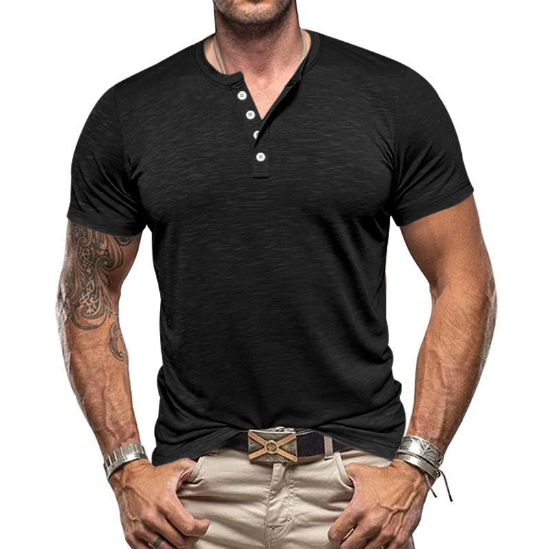 Men's Casual Henley Collar Short Sleeve T-Shirt 76662406Y