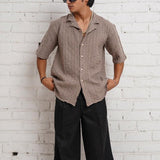 Men's Solid Color Texture Lapel Short Sleeve Shirt 81471815Z
