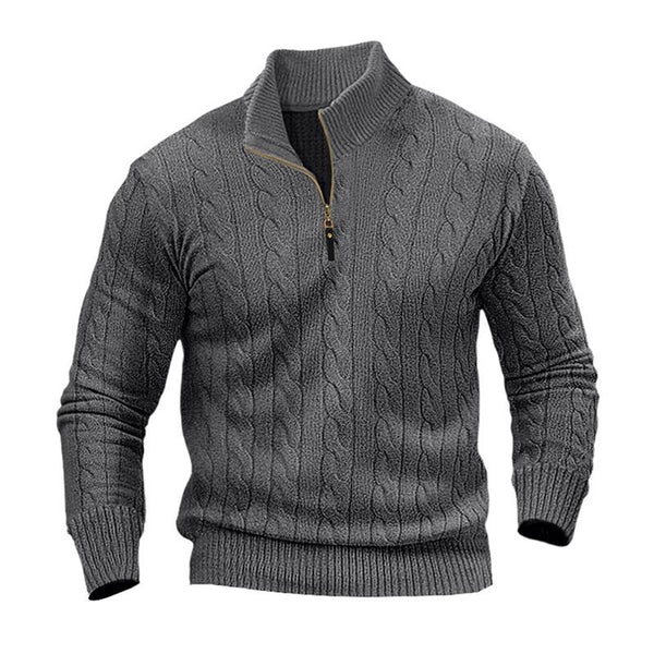 Men's Casual Solid Color Twist Zipper Half Turtleneck Long-Sleeved Sweater 13012640Y