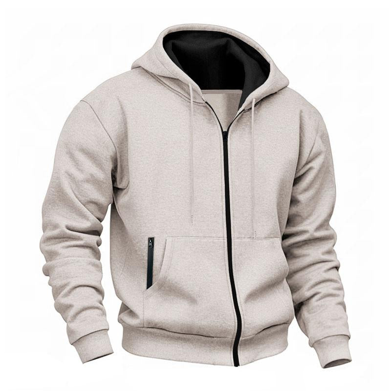 Men's Casual Cotton Blend Hooded Zip-Up Loose Sports Jacket 73180119M