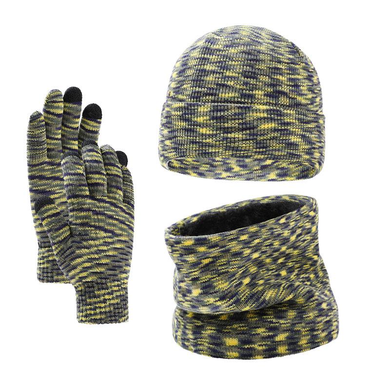 Men's  Winter Plus Velvet Hat Scarf Gloves Three-piece Knitted Hat 11161881K