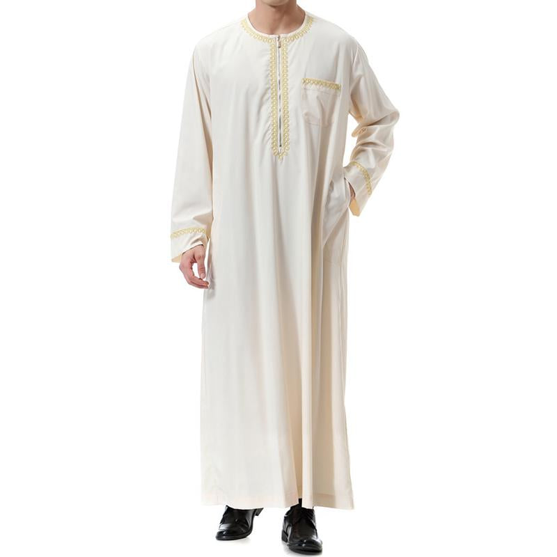 Men's Ethnic Round Neck Long Sleeve Loose Shirt Robe 69209440M