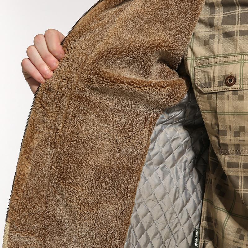 Men's Vintage Outdoor Sheep Plush Patch Warm Hooded Coat 77846510Y