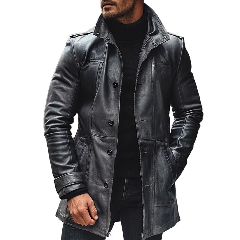 Men's Vintage Lapel Leather Coat 37361771X