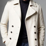 Men's Pure White Notched Lapel Leather Mid-Length Coat 72222467U