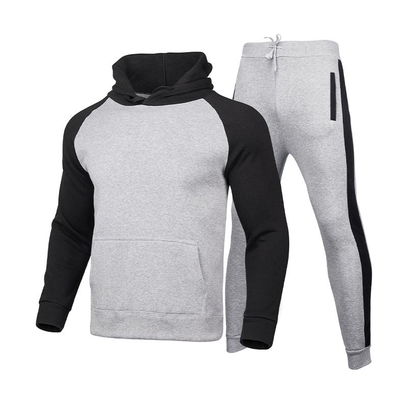 Men's Classic Casual Hooded Fleece Zipper Sweatshirt with Cuffed Sweatpants Set 36479209K