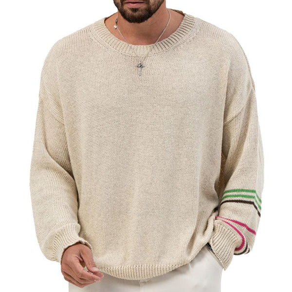 Men's Casual Thin Round Neck Long Sleeve Loose Knitted Sweater 43311042M