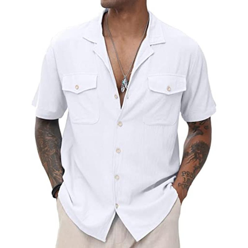Men's Casual Solid Color Breathable Double Pocket Short Sleeve Shirt 72594339Y