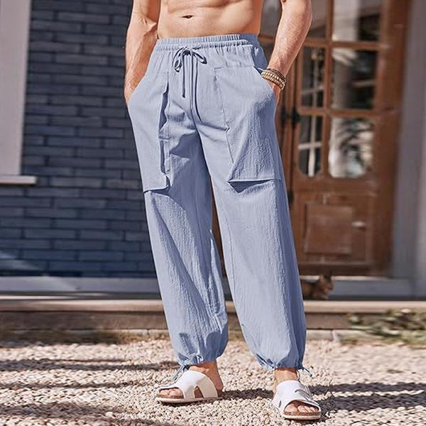 Men's Casual Cotton and Linen Loose Elastic Waist Beach Pants 12874430M