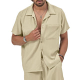 Men's Casual Short Sleeve Lapel Shirt Loose Shorts Set 60067252M
