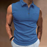 Men's Casual Lapel Buttoned Sleeveless Polo Shirt 32039281M