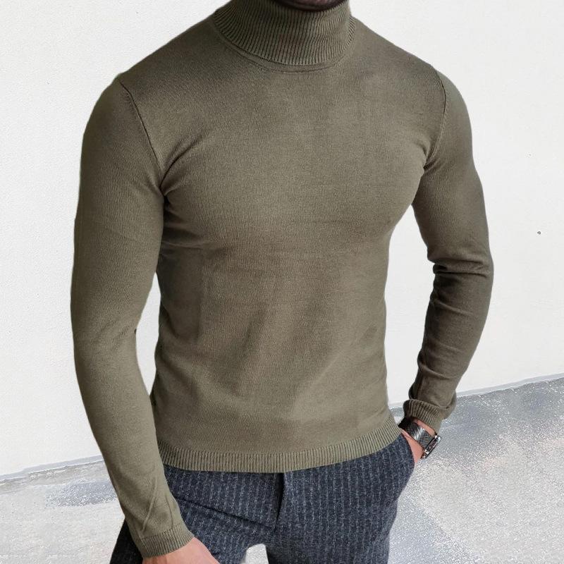 Men's Casual Solid Color Turtleneck Slim Pullover Knitted Sweater 79241187M