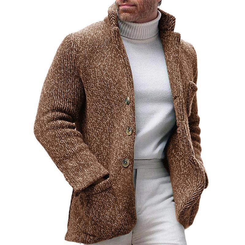 Men's Casual Stand Collar Single Breasted Pocket Knit Cardigan 01116285M