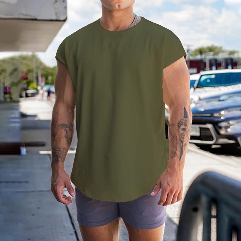 Men's Solid Loose Round Neck Half Sleeve Sports Fitness Tank Top 75829733Z