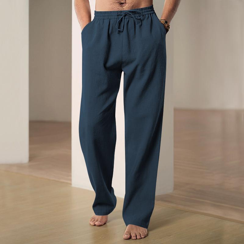 Men's Solid Breathable Linen Loose Elastic Waist Casual Trousers 65710355Z