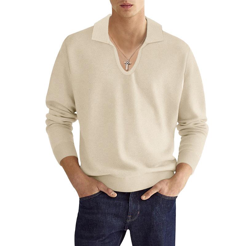 Men's Solid Color Breathable Lapel Long Sleeve Polo Shirt 65340333X