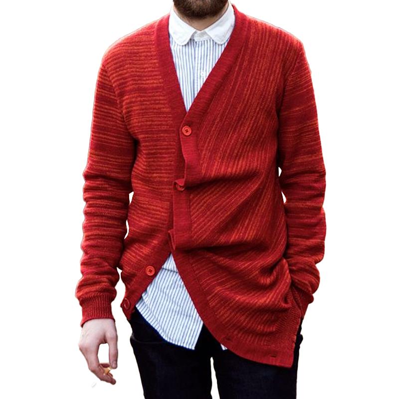 Men's Fashionable Irregular Placket Single-Breasted Knitted Cardigan 44856892M
